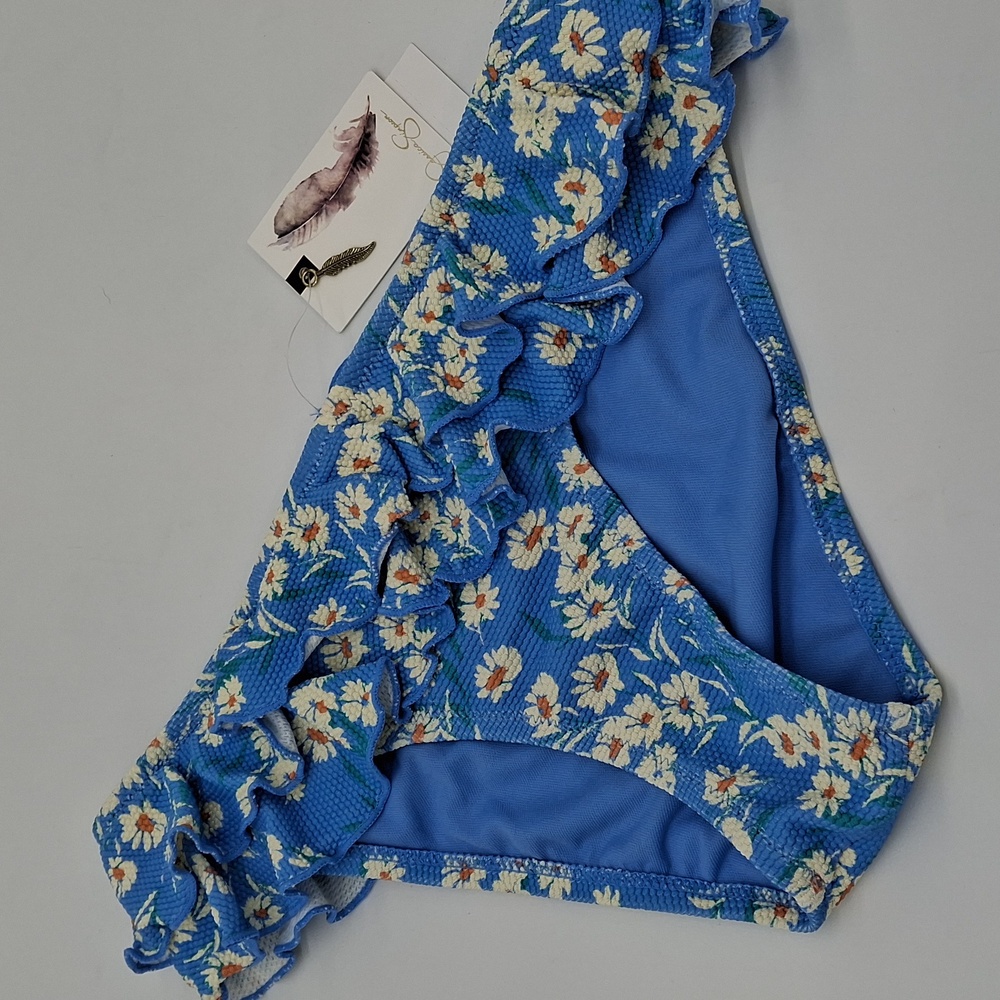 Jessica Simpson Wildflower Park Ruffle-Trim Bikini Bottom Blue S